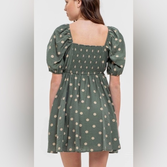 🌿 Blu Pepper Green Polka Dot Mini Dress 🌿 NWT Size M | Cottagecore Puff Sleeve - Picture 8 of 10